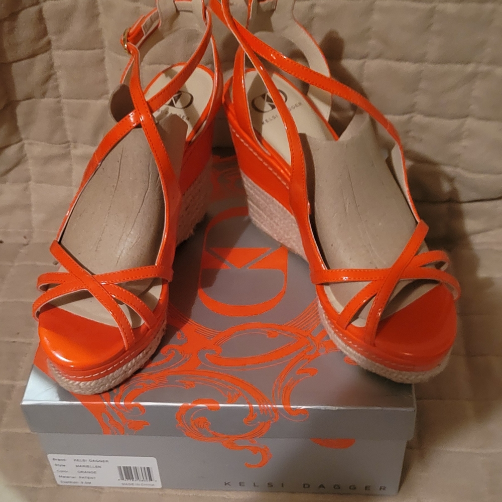 Kelsi Dagger Bright Orange Wedge Sandals